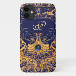 Etui iPhone Case-Mate Vaisseau antique, Dauphins, Or, Monogramme bleu ma