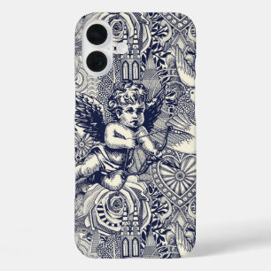 Coques iPhone 16 Plus valentin maximaliste bleu marine perle