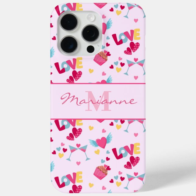 Coques Case-Mate iPhone Valentine Pink Love Lettres Motif Nom élégant (Verso)