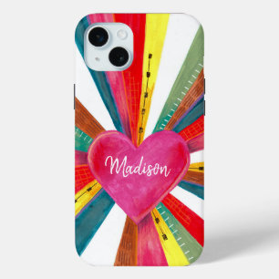 Coque iPhone 15 Mini Valentine rose soleil ensoleillé arc-en-ciel rétro
