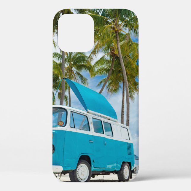 Coques Case-Mate iPhone Van bleu et blanc sur la plage (Verso)