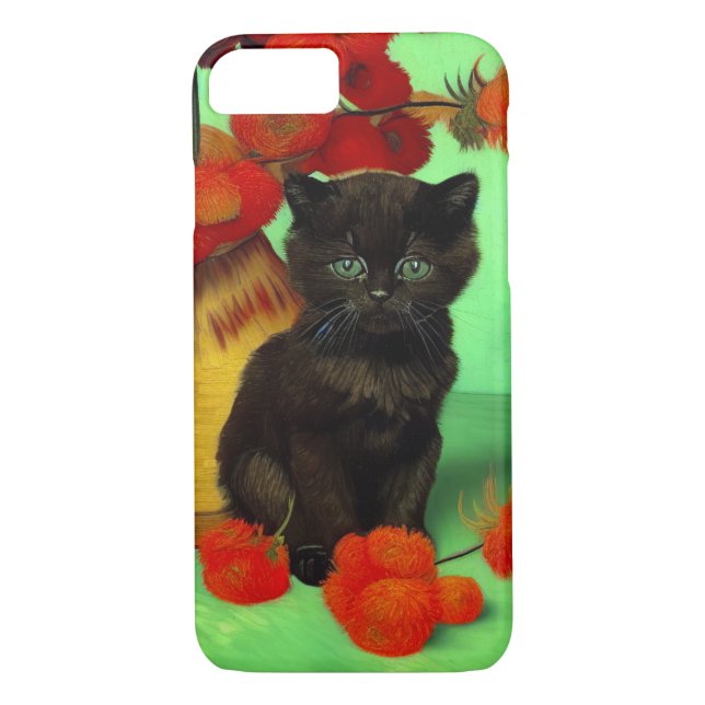 Coques Case-Mate iPhone Van Gogh Black Kitten Fleurs rouges (Dos)