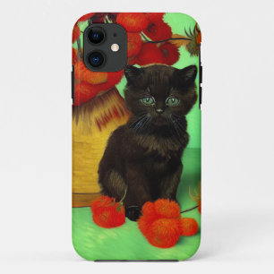 Case-Mate iPhone Case Van Gogh Black Kitten Fleurs rouges
