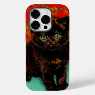 Coque Pour iPhone 14 Pro Van Gogh Chat noir Fleurs rouges
