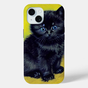 Coque Pour iPhone 15 Van Gogh Chat noir Fleurs violettes