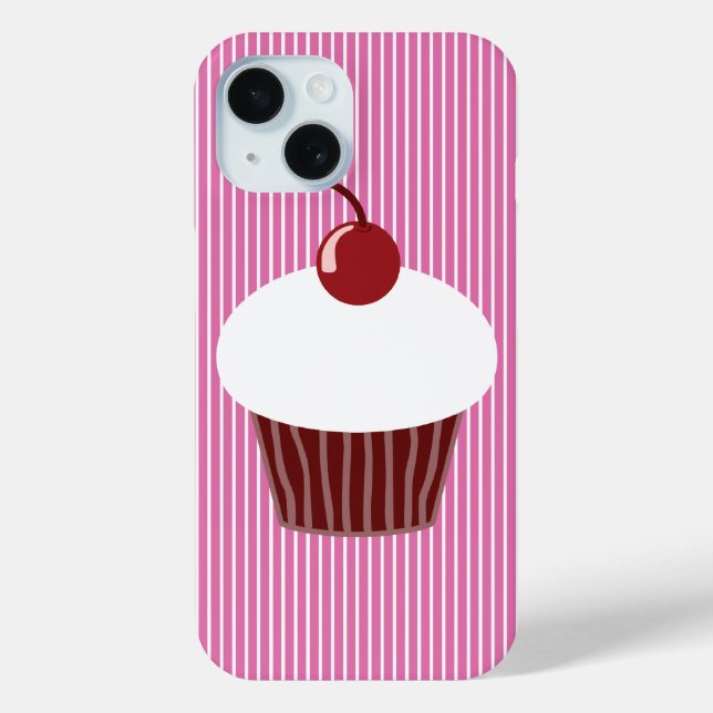 Coques Case-Mate iPhone Vanille Cupcake et rayures roses (Verso)