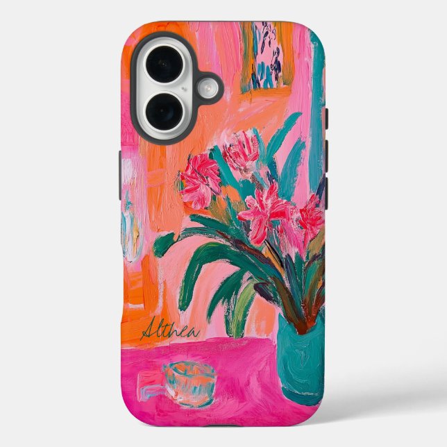 Coques Case-Mate iPhone Vase fauviste vibrante de fleurs roses (Verso)