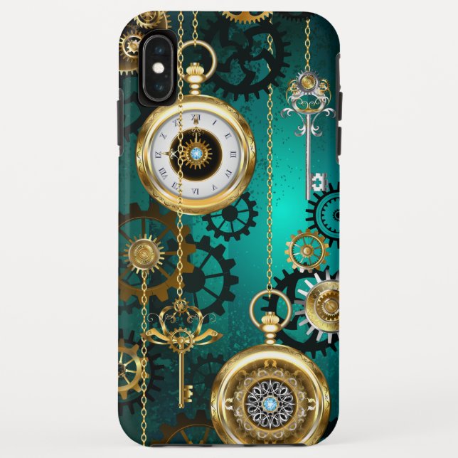 Coques Case-Mate iPhone Veille bijoux Steampunk sur un Arrière - plan vert (Dos)
