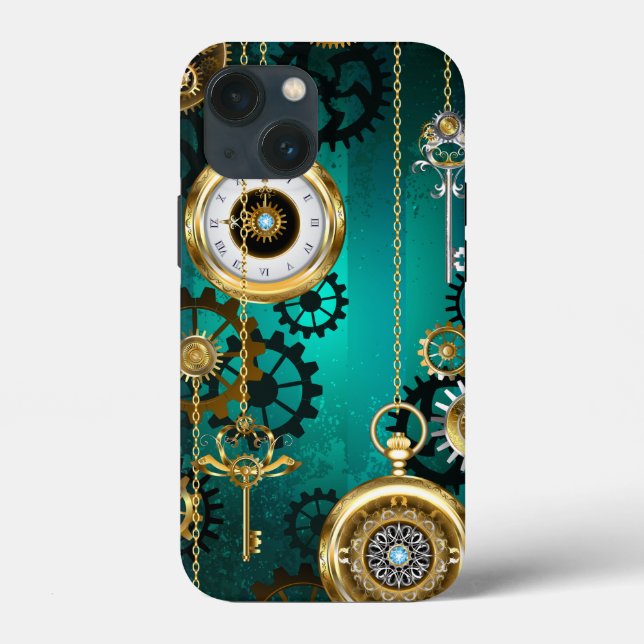 Coques Case-Mate iPhone Veille bijoux Steampunk sur un Arrière - plan vert (Verso)