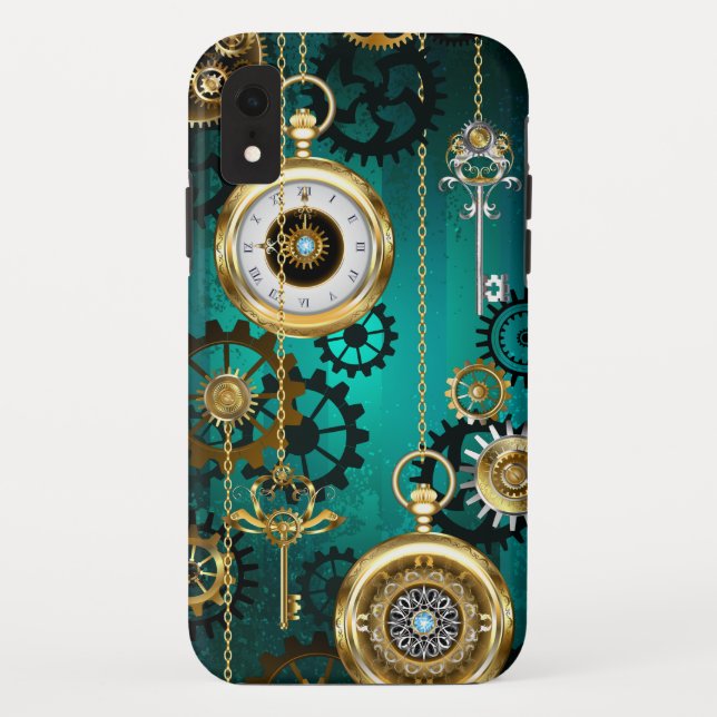 Coques Case-Mate iPhone Veille bijoux Steampunk sur un Arrière - plan vert (Dos)