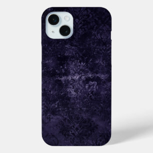 Coque iPhone 15 Mini Velvety Midnight Damask   Indigo Purple Grunge