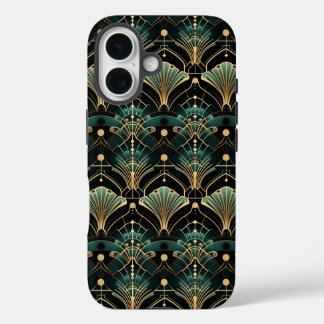 Coque Pour iPhone 16 Ventilateur d'inspiration Art déco Emerald et Gold