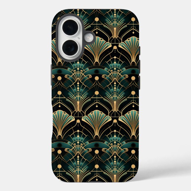 Coques Case-Mate iPhone Ventilateur d'inspiration Art déco Emerald et Gold (Verso)