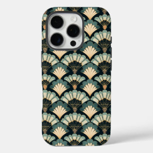 Coques iPhone 16 Pro Ventilateur Turquoise et beige d'inspiration japon