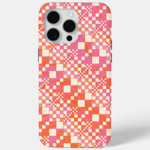 Coque iPhone 15 Pro Max Vérifié, Chèques - rose, orange et crème