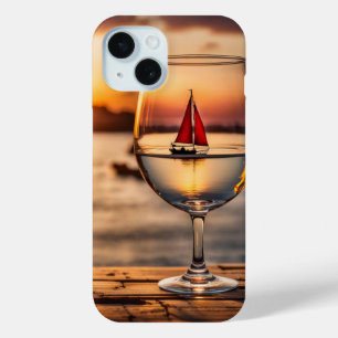 Coque Pour iPhone 15 Verre à vin avec voilier