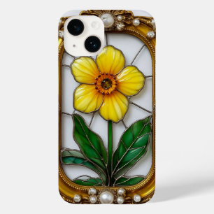 Coque Pour iPhone 14 Verre Artistique Coloré avec Fleur Vibrante