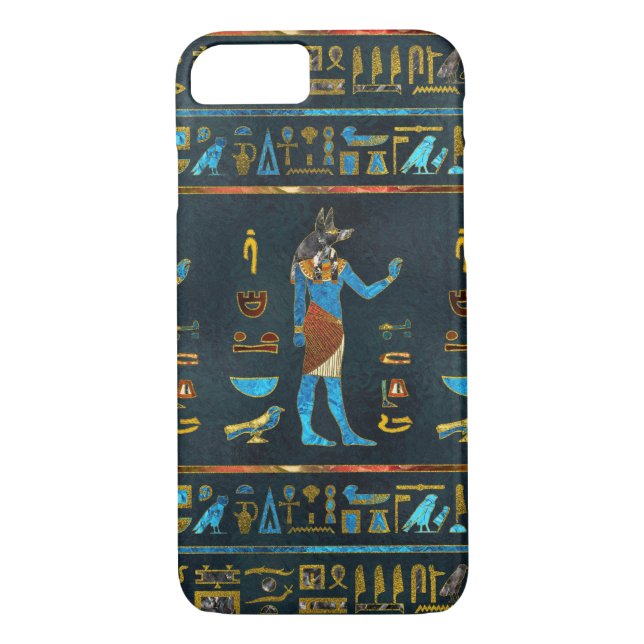 Coques Case-Mate iPhone Verre d'or d'Anubis, bleu et rouge égyptien (Dos)