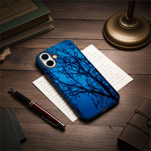 Coques iPhone 16 Plus Verre fin personnalisé, Arbre de pleurs bleu