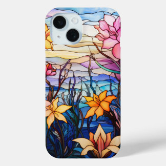 Coque Pour iPhone 15 Verre floral vif Art pour les femmes