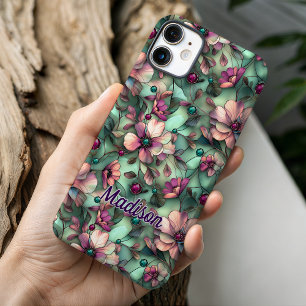Coque Pour iPhone 16 Verre teinté floral violet menthe