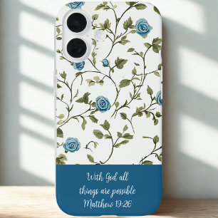 Coque Pour iPhone 16 Verset biblique floral bleu