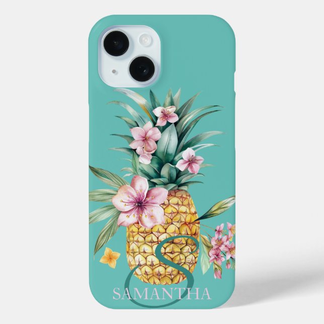 Coques Case-Mate iPhone Vert ananas floral (Verso)