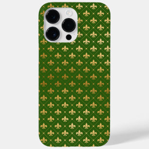 COQUE POUR POUR iPhone 14 PRO MAX VERT AVEC MOTIF OR FLEUR DI LIS