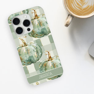 Coque iPhone 15 Pro Max Vert Citrouille Automne Aquarelle À damiers person