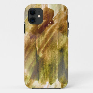 Coques Pour iPhone vert d'art, arrière - plan brun de peinture de