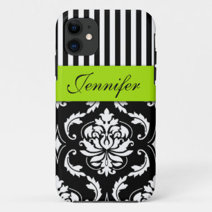 ETUI iPhone Case-Mate VERT DE CHAUX PERSONNALISÉ, DAMASSÉ NOIRE BARRÉE