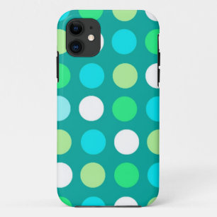 Coque iPhone 11 Vert doux lumineux et beau, pois bleus