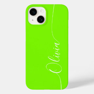 Coque Pour iPhone 14 Vert Élégant Nom de Script Calligraphié Blanc