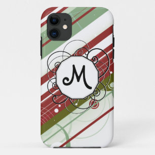 Coque iPhone 11 Vert et rayures de vin Moderne-Rétros avec le