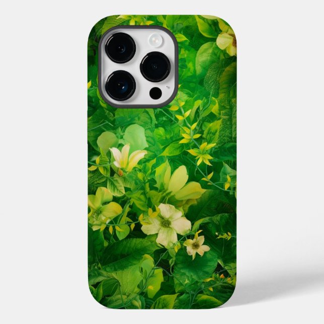 Coques Case-Mate iPhone Vert Feuille Floral Jaune (Verso)