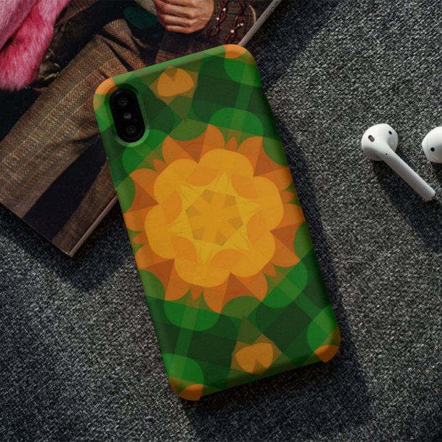 Coques Case-Mate iPhone Vert fleur Mandala rétro et orange (Créateur téléchargé)