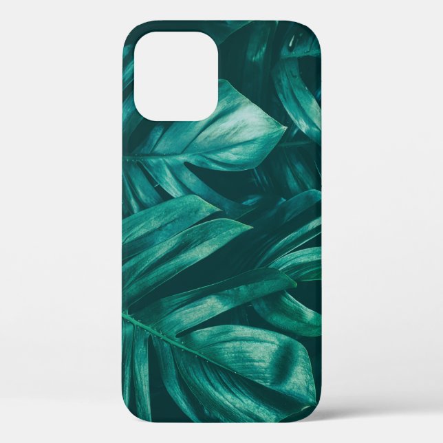 Coques Case-Mate iPhone Vert foncé, feuillage de jungle tropicale. (Verso)