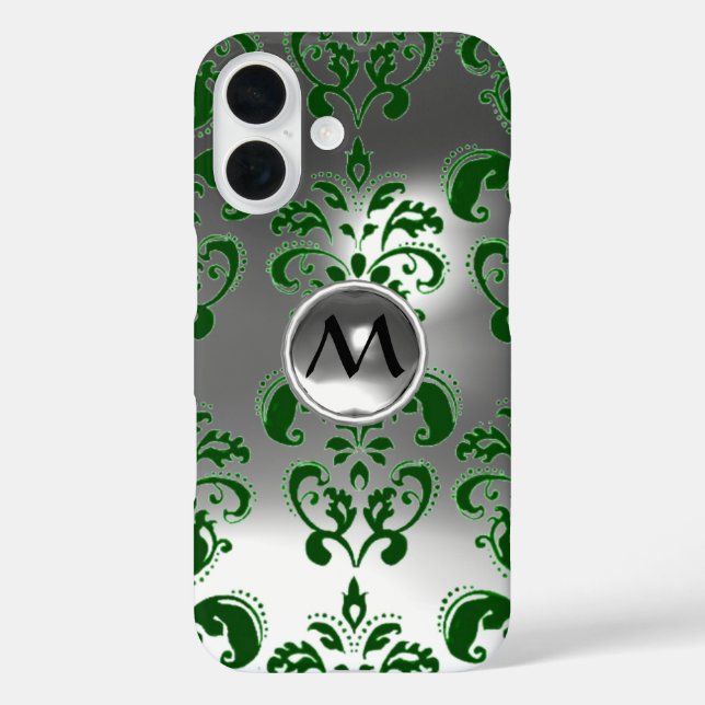 Coques Case-Mate iPhone VERT GRIS BLANC DAMASK GEMSTONE MONOGRAM Floral (Verso)