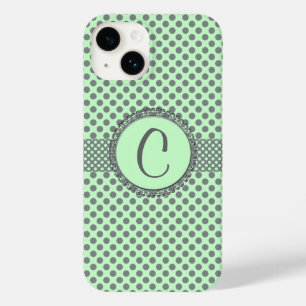 Coque Pour iPhone 14 Vert menthe avec Pois gris-Monogramme STaylor