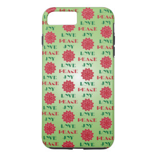 Coque iPhone 7 Plus Vert moderne et rouge Amour, Paix, Joie citation