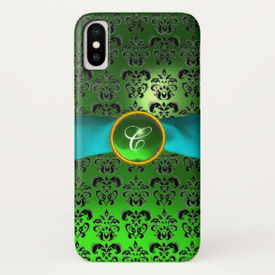 Etui iPhone Case-Mate VERT NOIR DAMASK GEM MONOGRAM Aqua Blue Ribbon