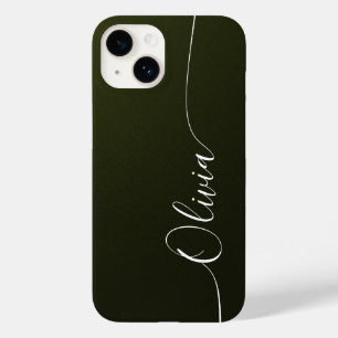 Coque Pour iPhone 14 Vert Pailleté Élégante Calligraphie Script Nom