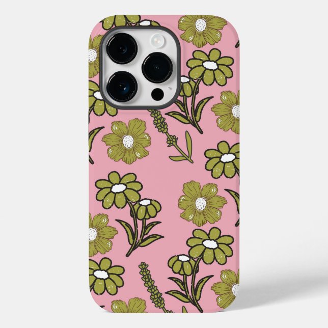 Coques Case-Mate iPhone Vert rose rétro Y2K Funky Hippie Flower Motif (Verso)