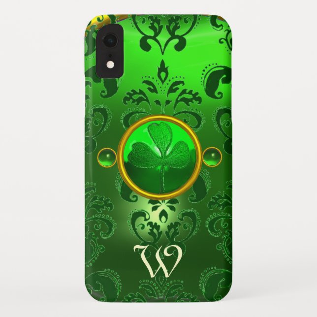 COQUES Case-Mate iPhone VERT SAINT PATRICK TRÈFLE DAMASSÉ MONOGRAMME (Dos)