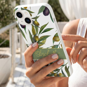 Coque Pour iPhone 14 Vert sauge motif olivier campagne française aquare