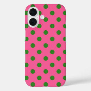 Coque Pour iPhone 16 Vert sur rose Pois Design Motif