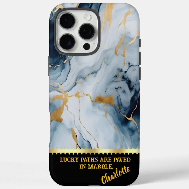 Coques Case-Mate iPhone Verticailles bleu et or en marbre (Verso)