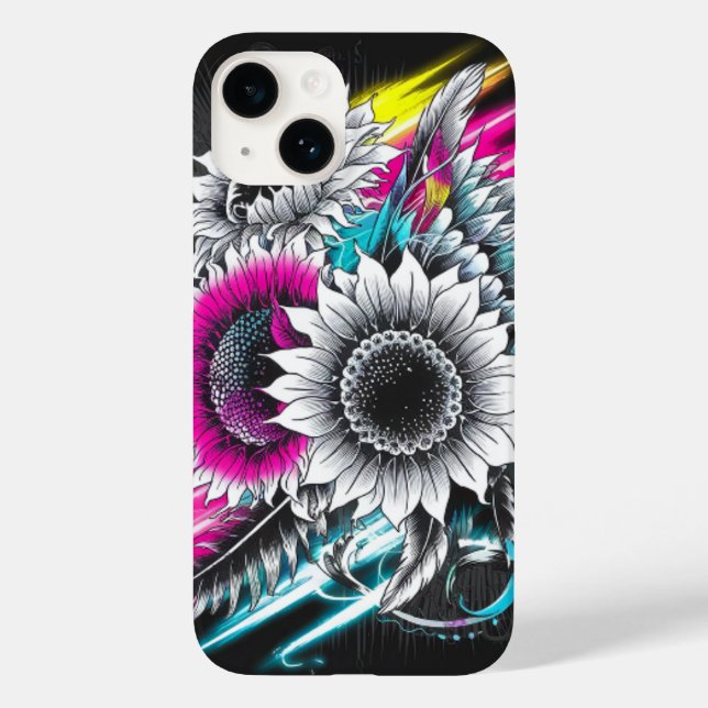 Coques Case-Mate iPhone Vibe de tatouage mystique Fleurs de soleil vibrant (Verso)