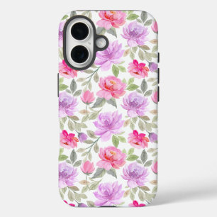 Coque Pour iPhone 16 Vibe Printanier Frais : Dessin Floral Rose et Viol