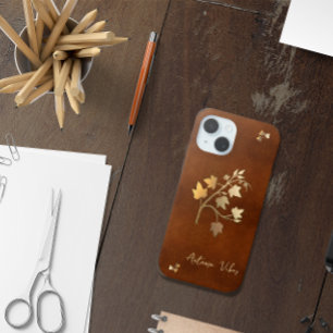 Coque Pour iPhone 15 Vibes d'automne vigne dorée branche cuir brun